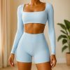 Women’s Yoga Set Cl1 – Long Sleeve Crop Top & Shorts